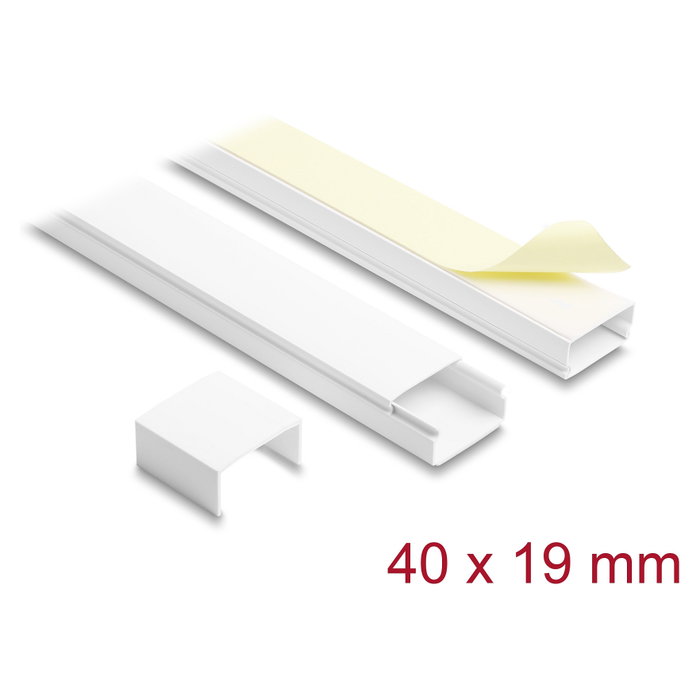 DeLOCK 22088 Canaleta autoadhesiva con tapa deslizante 40 x 19 mm, 2 unidades, Blanco