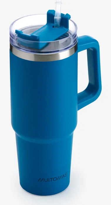 Thermos TRAVELMUG900BL Taza de Viaje/Termos 900 ml Azul, Acero Inoxidable Doble Pared, A Prueba de Fugas, Asa Integrada, Ideal para Café Caliente o Bebidas Frías