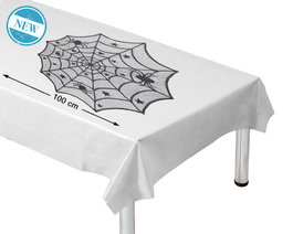 Mantel de Encaje Negro Temático Halloween 100 cm con Diseño de Telaraña y Arañas