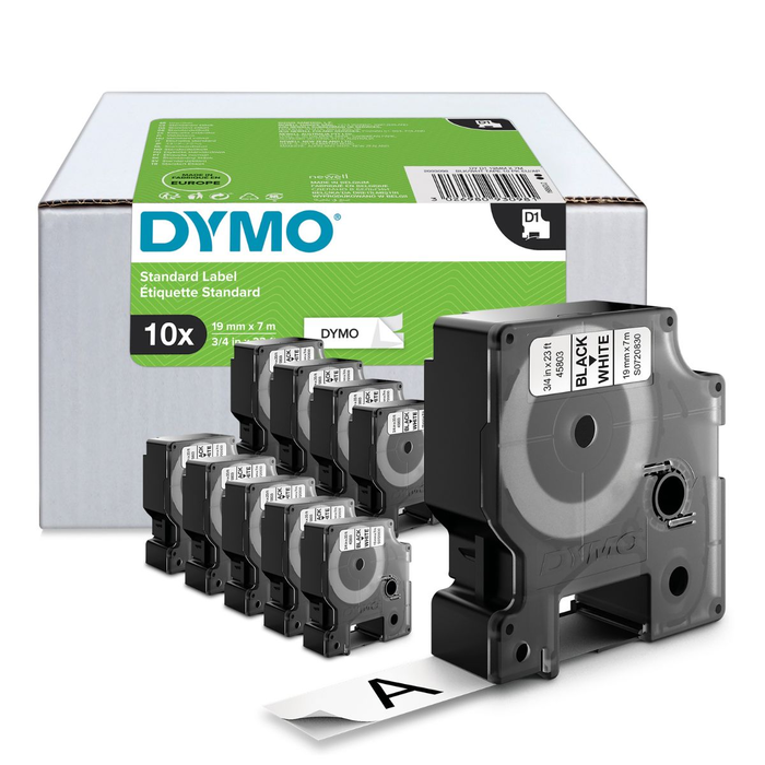 Dymo Cinta LM D1 Multipack 19mm x 7m Negro sobre Blanco