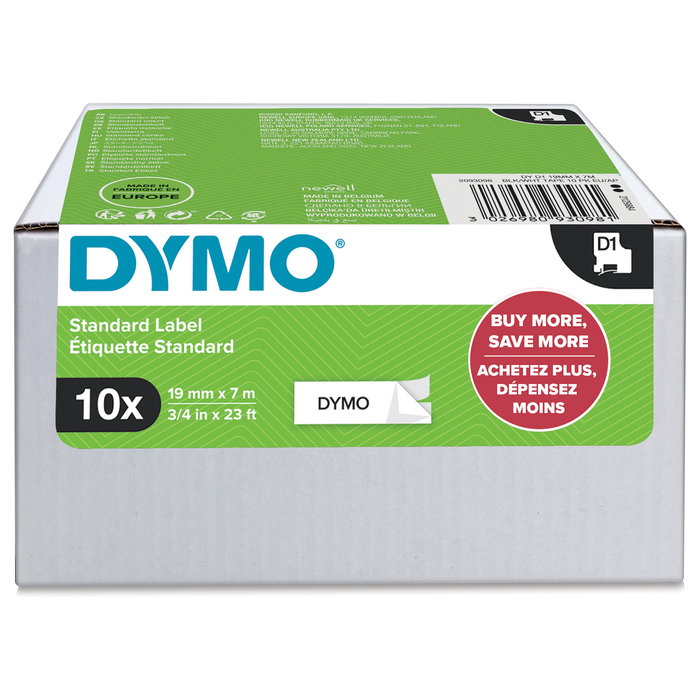 Dymo Cinta LM D1 Multipack 19mm x 7m Negro sobre Blanco