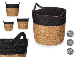 Giftdecor Set 3 Cestos Redondos Alto 36 cm Negro Papel Fibra Natural 39x37x36 cm (Set de 2)