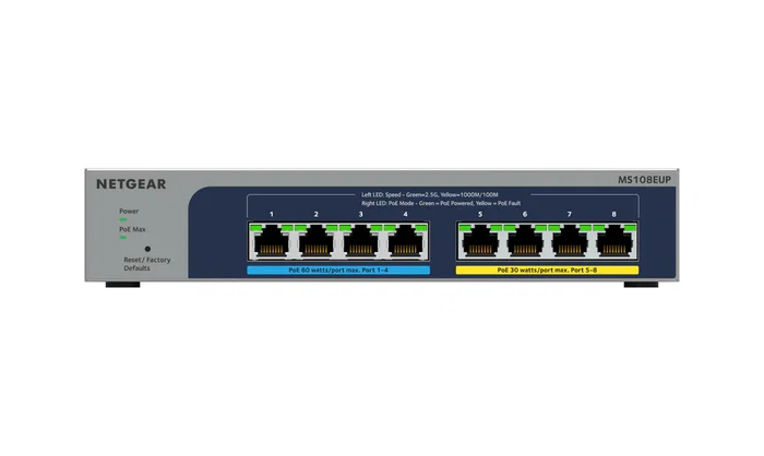 NETGEAR MS108EUP 8-Port 2.5G Multi-Gigabit PoE++ Ethernet Switch L2/L3 Gestionado, Ultra60, Gris