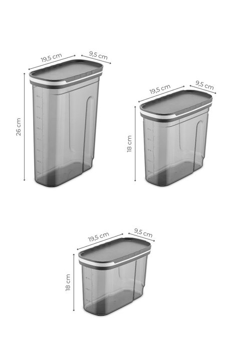 Hermia BNMSRGAR03-1227 Set de Cajas de Almacenaje de Plástico Sin BPA, Antracita, Incluye 1 Pieza (2700 ml) y 2 Piezas (1250 ml)