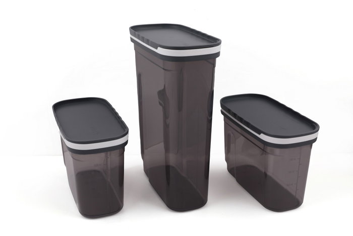Hermia BNMSRGAR03-1227 Set de Cajas de Almacenaje de Plástico Sin BPA, Antracita, Incluye 1 Pieza (2700 ml) y 2 Piezas (1250 ml)