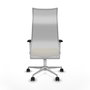Sillón Albacete con mecanismo Sincro tapizada con Similpiel color Crema y malla color Blanco. Equipado con Base aluminio, Brazos 1D y Ruedas 65mm nailon