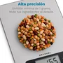 Grunkel BC-COOKXT Báscula de Cocina Electrónica Acero Inoxidable hasta 5kg, Precisión 1g, Función Tara, Pantalla LCD, Unidades g/ml/lb-oz/fl-oz, Encimera Rectangular