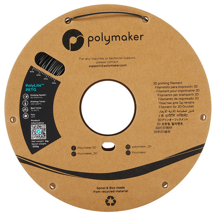 Polmask Filamento PETG 1.75 mm Negro 1 kg para Impresión 3D