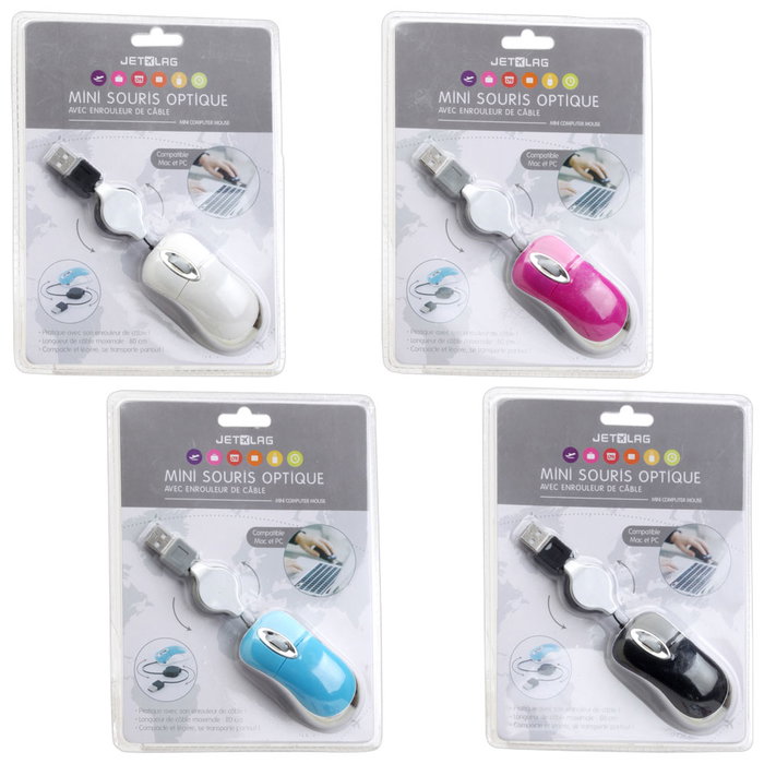Jet Lag Mini Ratón con Cable Retráctil USB Compatible Mac y PC Jet Lag Mini Ratón con Cable Retráctil USB Compatible Mac y PC
