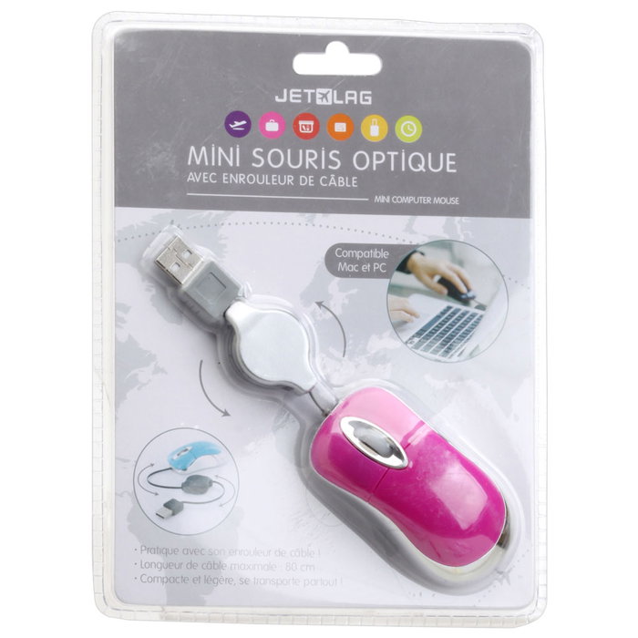 Jet Lag Mini Ratón con Cable Retráctil USB Compatible Mac y PC Jet Lag Mini Ratón con Cable Retráctil USB Compatible Mac y PC