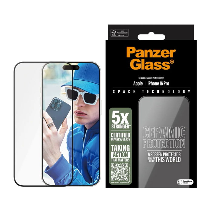 PanzerGlass Protector de pantalla Ceramic para iPhone 16 Pro Ultra-Wide Fit