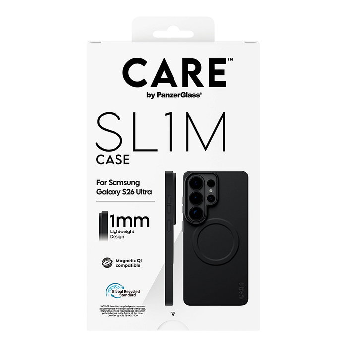 PanzerGlass CARE SL1M Case Negro con Carga Qi para Samsung Galaxy S26 Ultra - Resistente a Caídas y Rayones, Policarbonato Reciclado 100%
