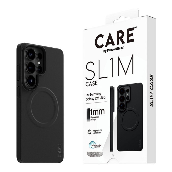PanzerGlass CARE SL1M Case Negro con Carga Qi para Samsung Galaxy S26 Ultra - Resistente a Caídas y Rayones, Policarbonato Reciclado 100%