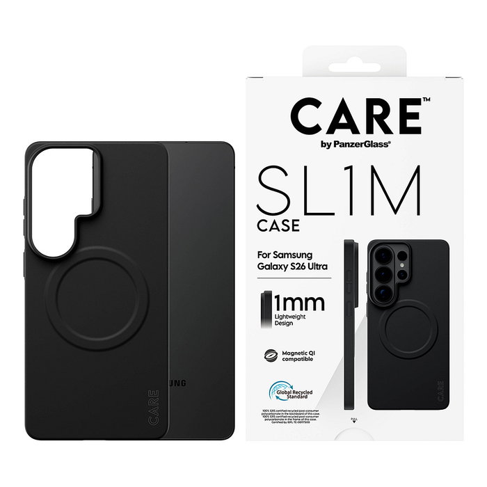 PanzerGlass CARE SL1M Case Negro con Carga Qi para Samsung Galaxy S26 Ultra - Resistente a Caídas y Rayones, Policarbonato Reciclado 100%