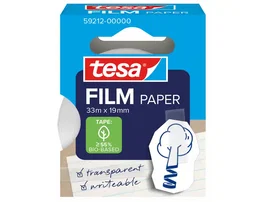 Tesa tesaFilm Cinta Adhesiva de Papel Transparente Doble Cara, 33 m x 19 mm, Ideal para Fijar, Etiquetar y Reparar con Soporte Sostenible