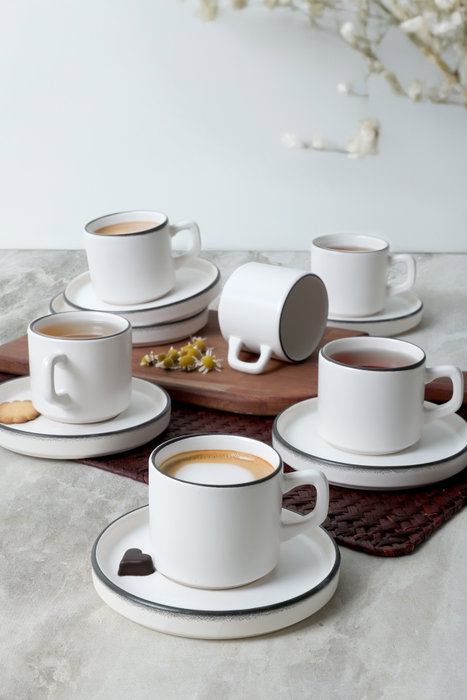 Hermia X00019023 Juego de tazas de té de cerámica en blanco mate (6 piezas)