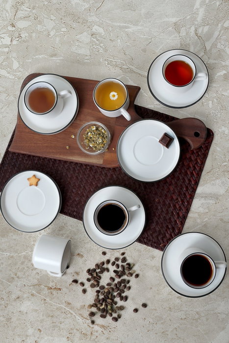 Hermia X00019023 Juego de tazas de té de cerámica en blanco mate (6 piezas)