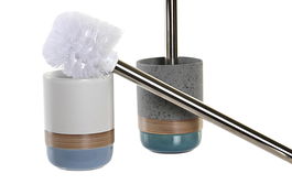 DKD Home Decor Escobillero Gres y Plástico Viridian (Verde Azulado) Azul Celeste Blanco Gris 7 x 34 x 7 cm (4 Unidades)