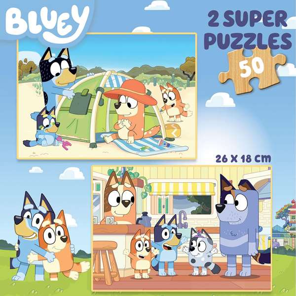 Educa Puzzle de Madera Bluey, 2 Puzzles de 50 Piezas Cada Uno, Juguete Educativo para Niños de 4 a 6 Años