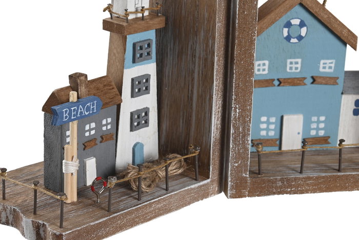 DKD Home Decor Sujetalibros Antique Natural Azul 9 x 13 x 13 cm Set de 2