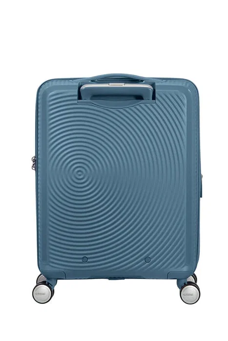 American Tourister Soundbox - Maleta de Cabina Trolley Spinner de 4 Ruedas, Carcasa Dura, 55x40x20 cm (35.5 L), Expandible, Cerradura TSA, Color Azul Piedra (Stone Blue)