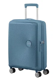American Tourister Soundbox - Maleta de Cabina Trolley Spinner de 4 Ruedas, Carcasa Dura, 55x40x20 cm (35.5 L), Expandible, Cerradura TSA, Color Azul Piedra (Stone Blue)