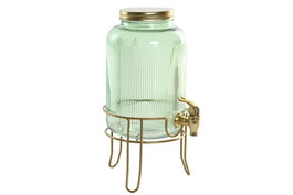 DKD Home Decor Dispensador Bebidas Verde Dorado Cristal Metal 16 x 24.6 x 16 cm 4L
