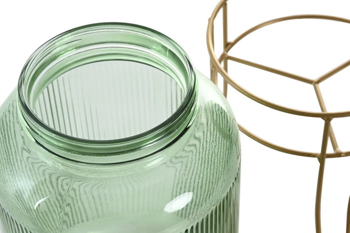 DKD Home Decor Dispensador Bebidas Verde Dorado Cristal Metal 16 x 24.6 x 16 cm 4L