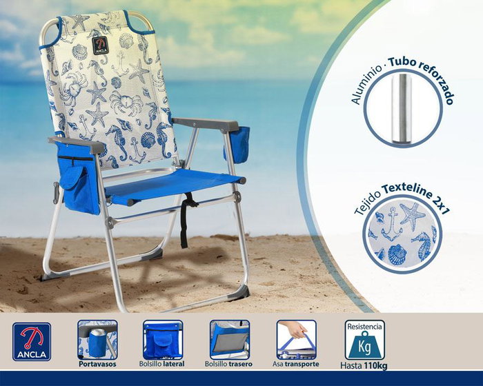 Silla De Aluminio 87x47X37 cm Texteline 2x1 Est. Marinos Azul