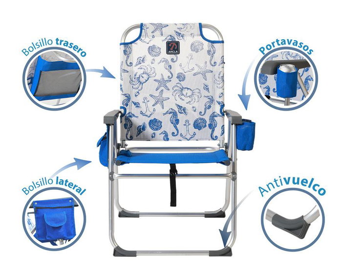 Silla De Aluminio 87x47X37 cm Texteline 2x1 Est. Marinos Azul