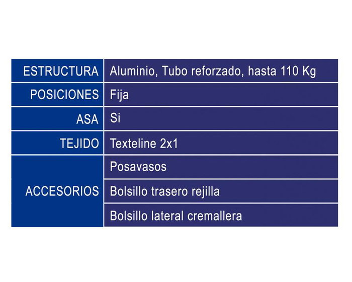 Silla De Aluminio 87x47X37 cm Texteline 2x1 Est. Marinos Azul