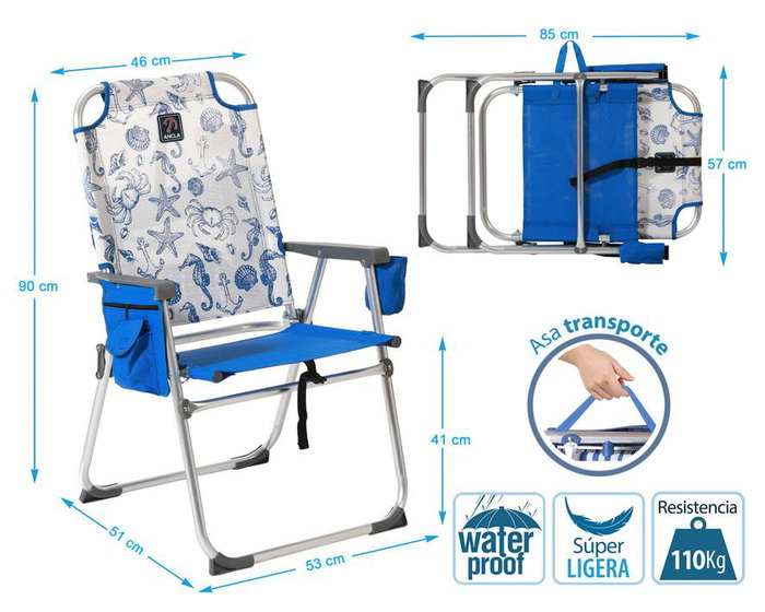 Silla De Aluminio 87x47X37 cm Texteline 2x1 Est. Marinos Azul