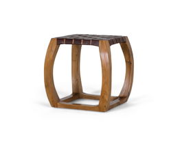 Giner y Colomer Taburete Artesanal en Madera Maciza de Mindi Asiento de Piel Oscura