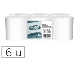 Amoos Papel Secamanos Industrial 2 Capas 32g/m2 Blanco 90m Paquete 6 Rollos