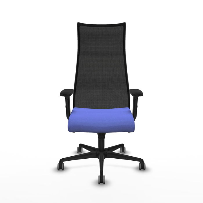 Sillón Albacete con mecanismo Sincro tapizada con Tela color Azul claro y malla color Negro. Equipado con Base nailon negra, Brazos 2D y Ruedas 65 mm parqué Sillón Albacete con mecanismo Sincro tapizada con Tela color Azul claro y malla color Negro. Equipado con Base nailon negra, Brazos 2D y Ruedas 65 mm parqué