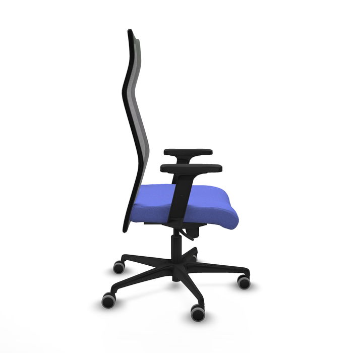 Sillón Albacete con mecanismo Sincro tapizada con Tela color Azul claro y malla color Negro. Equipado con Base nailon negra, Brazos 2D y Ruedas 65 mm parqué Sillón Albacete con mecanismo Sincro tapizada con Tela color Azul claro y malla color Negro. Equipado con Base nailon negra, Brazos 2D y Ruedas 65 mm parqué