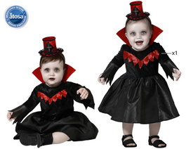 Disfraz Vampiresa Bebé 24 Meses: Vestido Negro Halloween con Cuello y Sombrero Mini