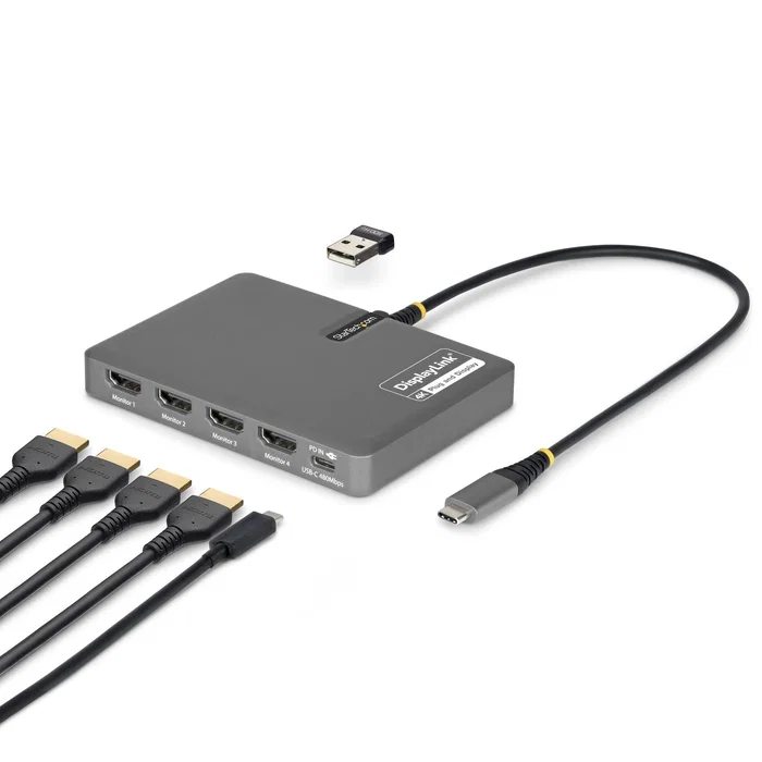 StarTech Adaptador USB-C a 4x HDMI 4K 60Hz PD 140W Gris
