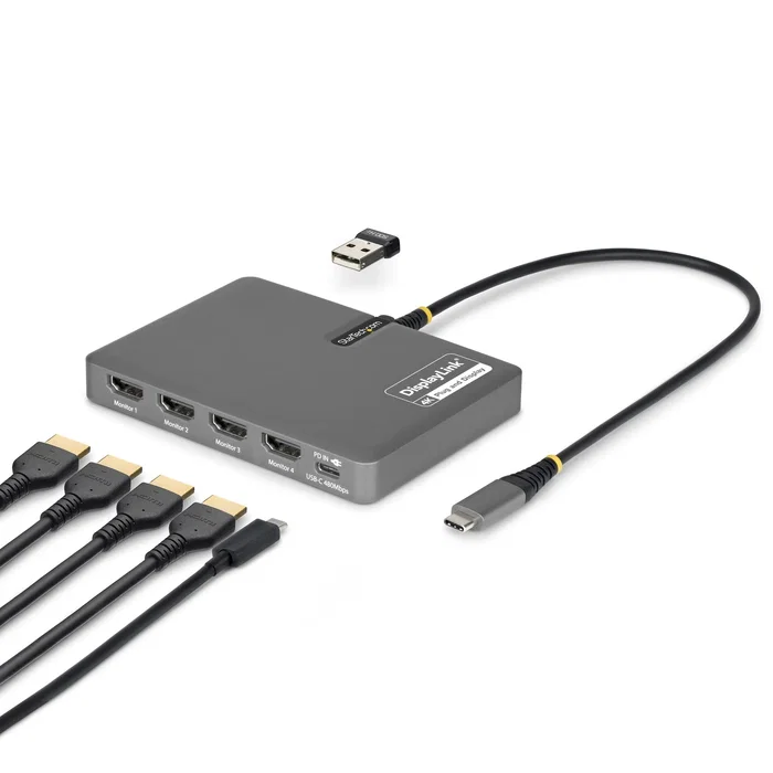 StarTech Adaptador USB-C a 4x HDMI 4K 60Hz con PD 140W Gris