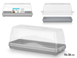 Leknes Portatarta Rectangular con Asa Gris y Transparente, Plástico PP, 36x15x15 cm (Set de 12)