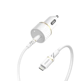 OtterBox Car Charger Bundle USB C 18W USB PD + USB C-Lightning Cable 1M, Cloud Dust White