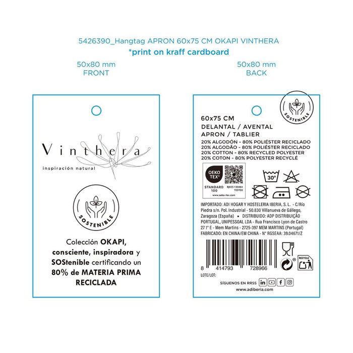 Delantal Cocina Reciclado Okapi Vinthera 60x75 cm (12 Unidades)