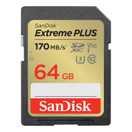 SanDisk SDSDXW2-064G-GNCIN Tarjeta de Memoria Extreme Plus 64 GB SDXC UHS-I Clase 10 U3 V30 Velocidad Lectura 170 MB/s Escritura 60 MB/s