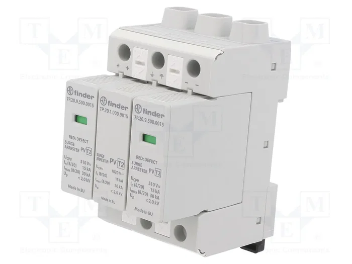 FINDER Limitador de sobretensiones Tipo 2 de 3 polos y 15kA FINDER Limitador de sobretensiones Tipo 2 de 3 polos y 15kA