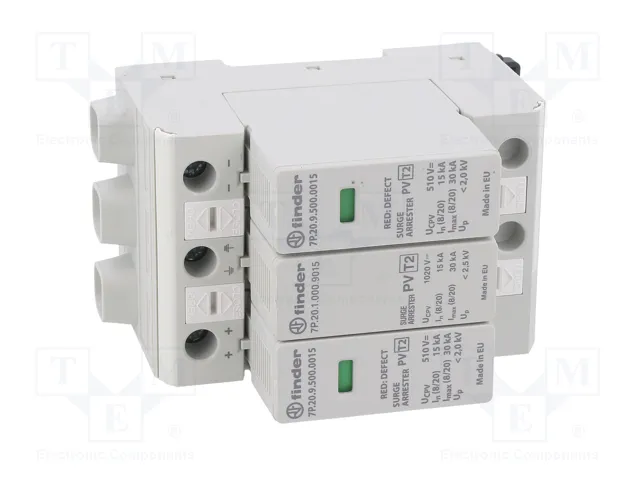 FINDER Limitador de sobretensiones Tipo 2 de 3 polos y 15kA FINDER Limitador de sobretensiones Tipo 2 de 3 polos y 15kA