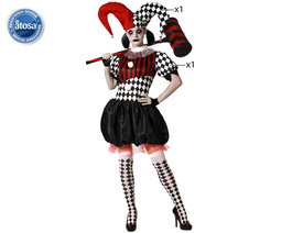 Disfraz Arlequín Halloween Blanco Negro con Gorro Mujer Adulto