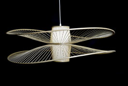 DKD Home Decor Lámpara Techo Urban Natural Blanco 100 x 32 x 100 cm Bambú Poliéster