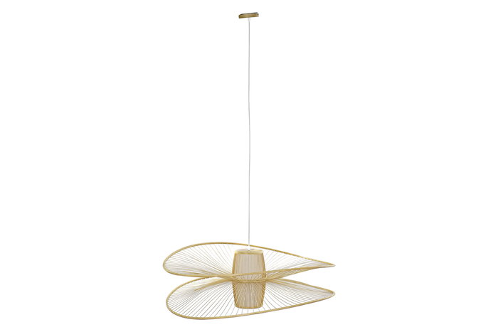 DKD Home Decor Lámpara Techo Urban Natural Blanco 100 x 32 x 100 cm Bambú Poliéster