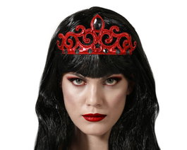 Tiara Roja Con Brillos y Diseño Victoriano para Disfraces de Princesa Gótica, Reina Malvada de Halloween y Carnaval