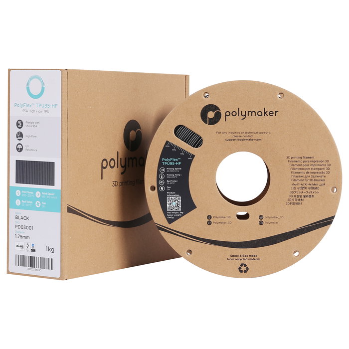 Polmask Filamento TPU-95A 1.75mm High-Speed Negro 1kg